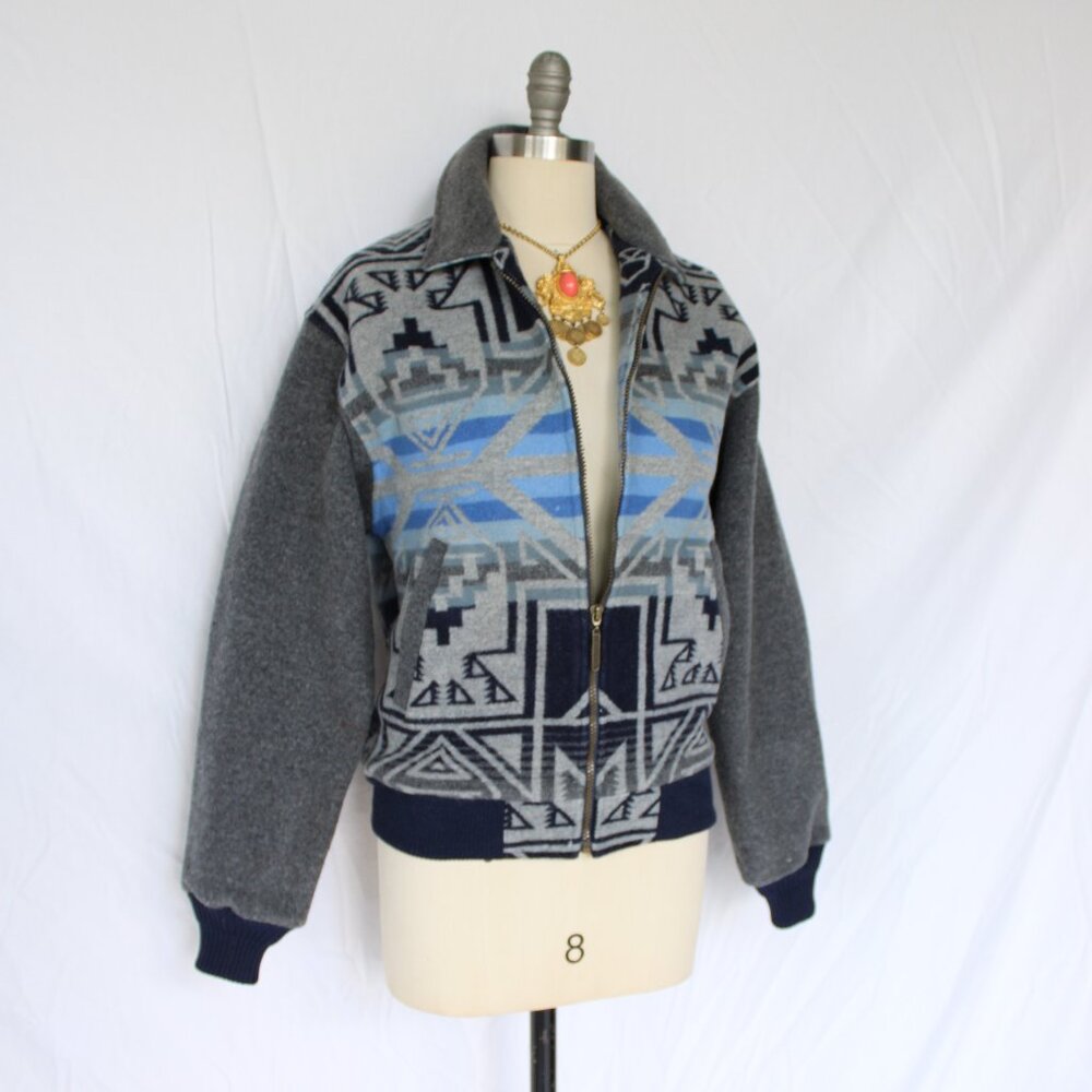 Pendleton vintage wool blanket Aztec tribal moto bomber jacket Varsity coat M - Picture 6 of 10